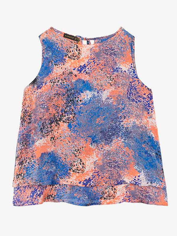 تاپ زنانه کرپ حریر طرح دار یقه گرد کژوال والا