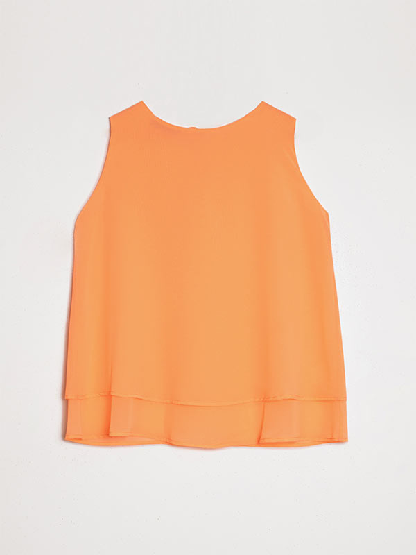 تاپ زنانه دو لایه کرپ حریر یقه گرد کلاسیک نوشا